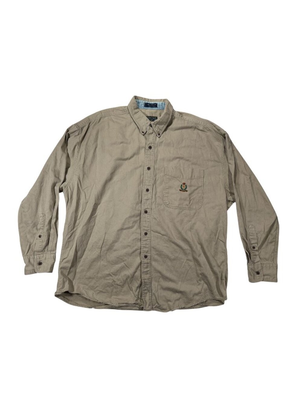 Chaps Ralph Lauren Mens XL Beige Button-Up Shirt Cotton Casual Long Sleeve